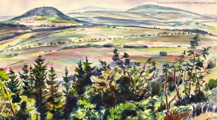 Rudolf Manuwald, Am Pöhlberg, 1940er Jahre, Aquarell